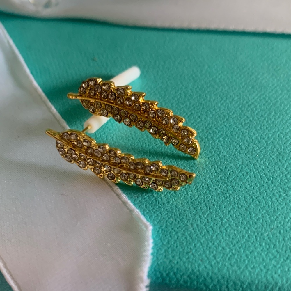 Gold Crystal Leaf Ear Climbers - Women's Jewelry